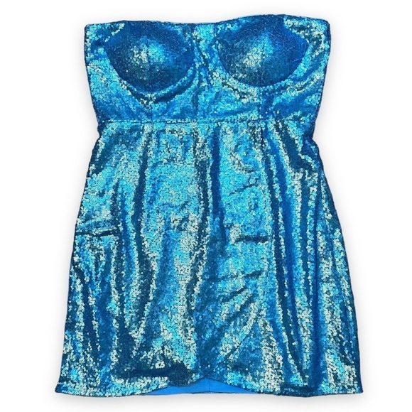 lulu’s Splendid Soiree Bright Blue Sequin Strapless Mini Dress - Picture 3 of 8